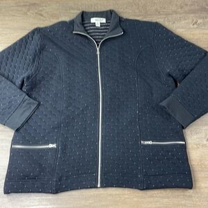 Coldwater Creek Women’s Black Silver Quilted Zip Up Sweatshirt, sz Petite Large